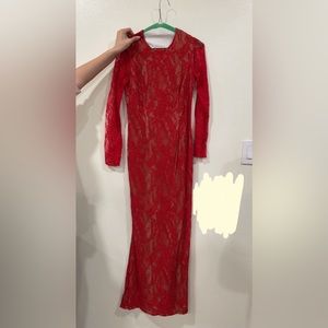 Red and Nude Long Sleeve Formal Dress, Size 2